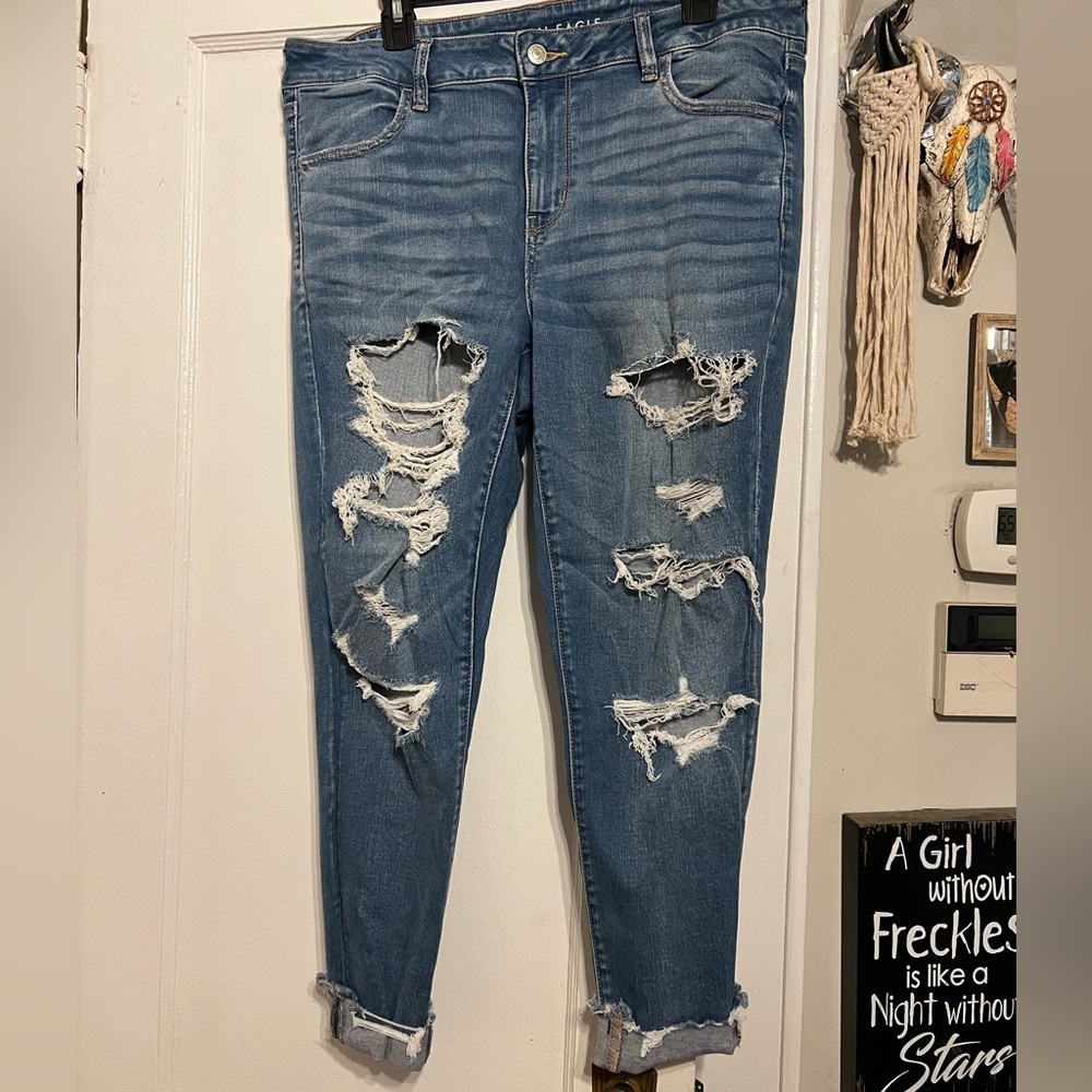 American Eagle Outfitters Ripped Blue Ankle Jeans